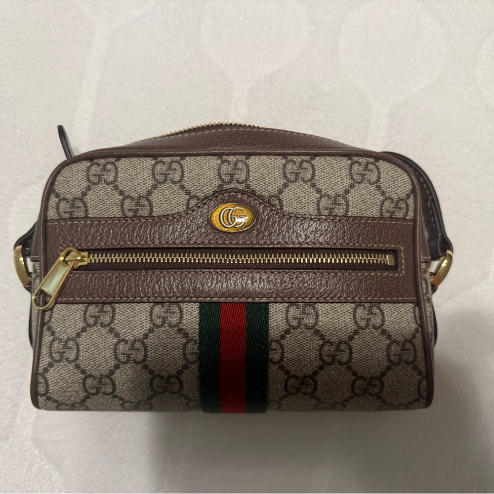 Authentic Gucci Ophidia Supreme Mini Beige and Brown Crossbody Bag